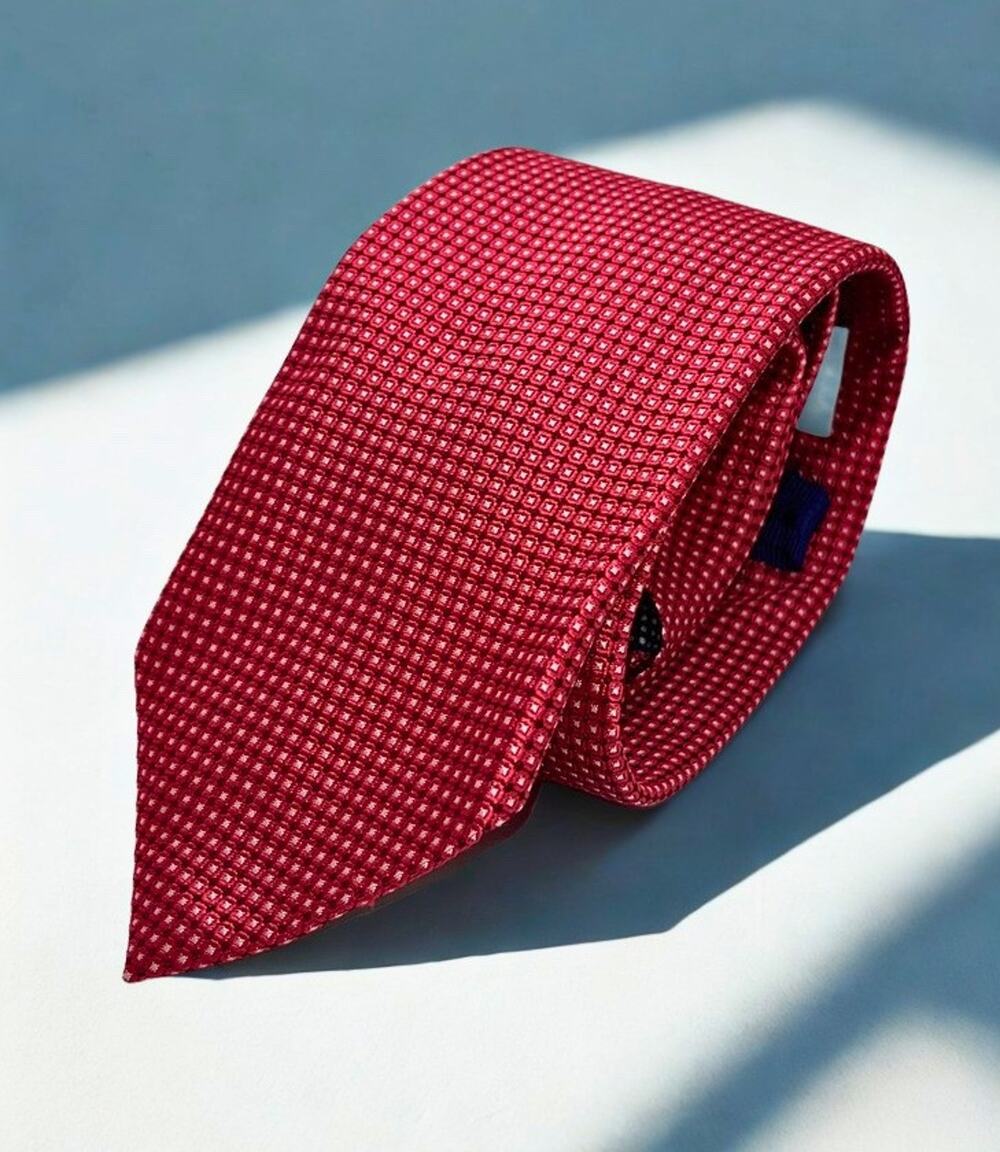Eton 100% Silk Tie Red Micro Geometric Made in Italy Luxury Designer Necktie